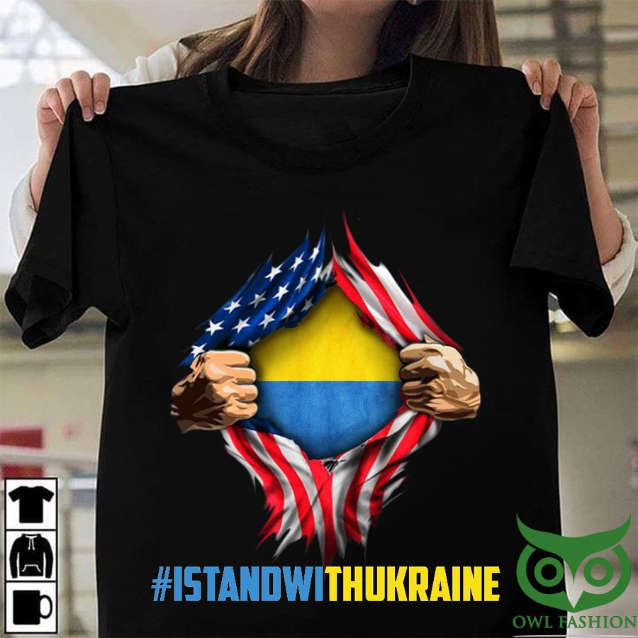 Support Ukraine with American Flag Inside Ukrainian Flag I Stand With Ukraine 2D T-shirt