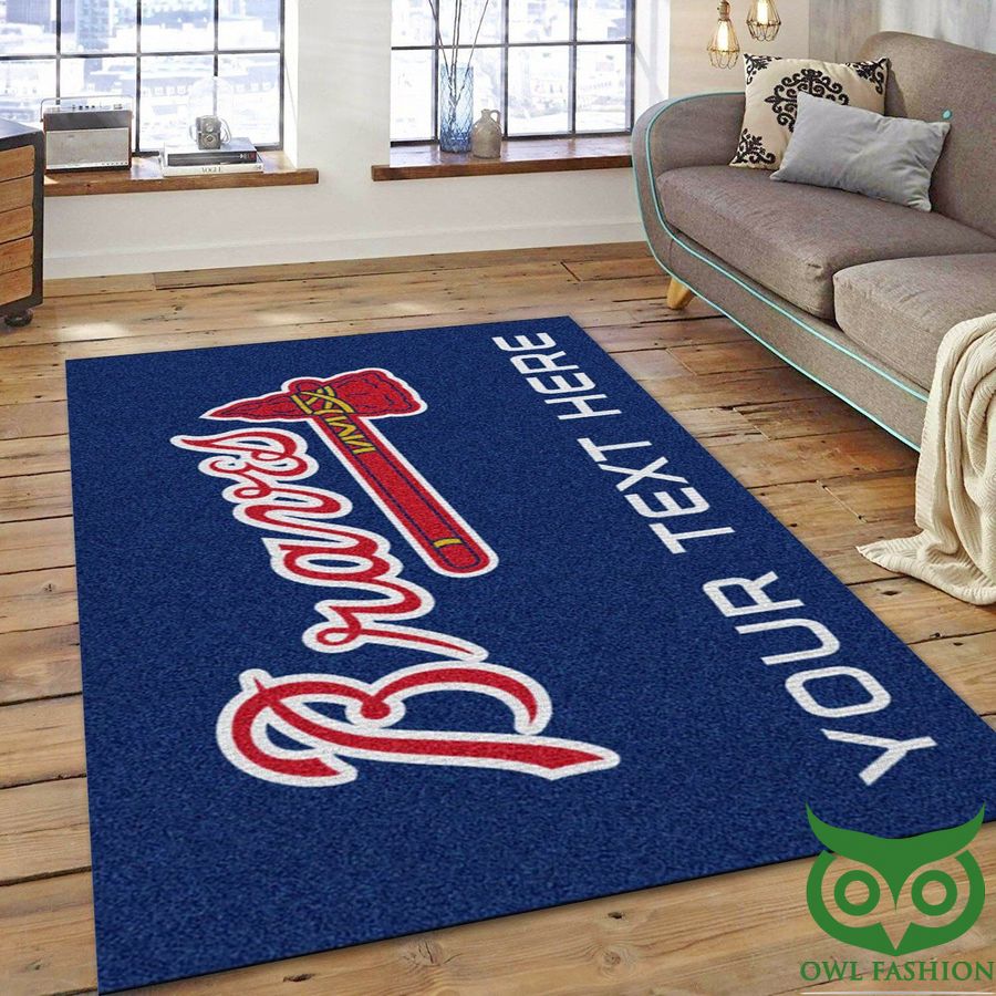 5 Personalized MLB Team Logo Atlanta Braves Dark Blue Carpet Rug
