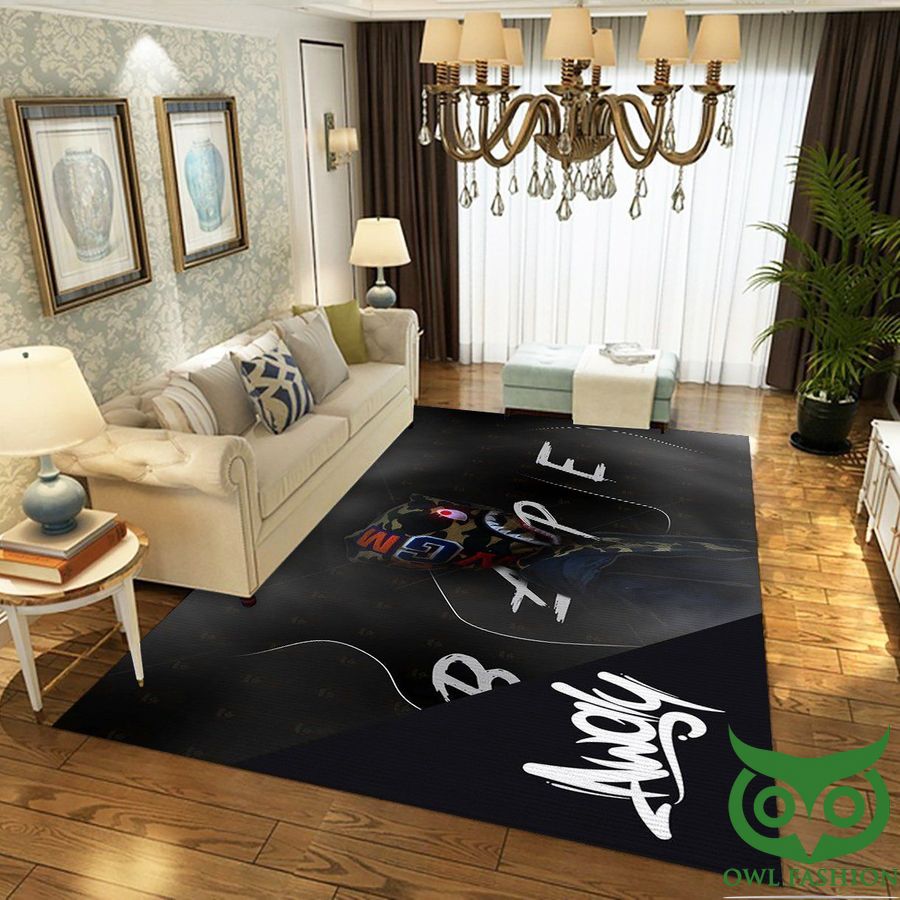 Bape Luxury Brand Black with Name and Camo Pattern Carpet Rug