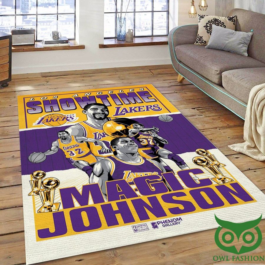 La Lakers Magic Johnson NBA Team Logo Yellow and Purple Carpet Rug