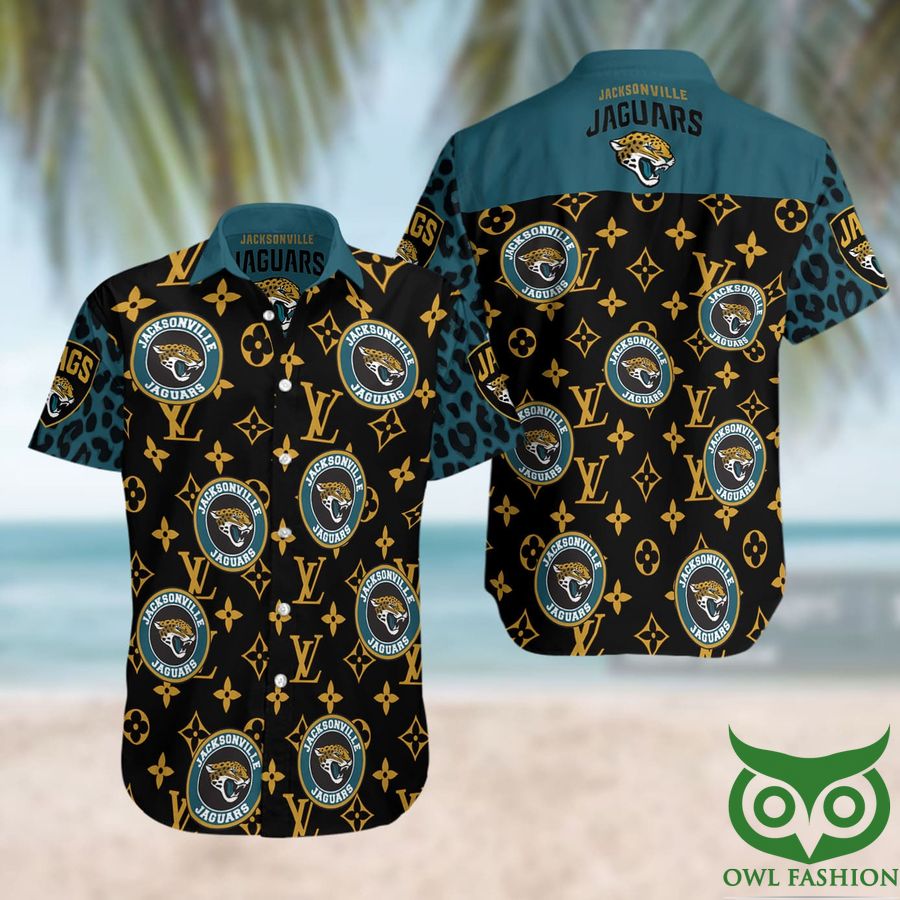 NFL Jacksonville Jaguars with Yellow Louis Vuitton Logo Black Hawaiian Shirt