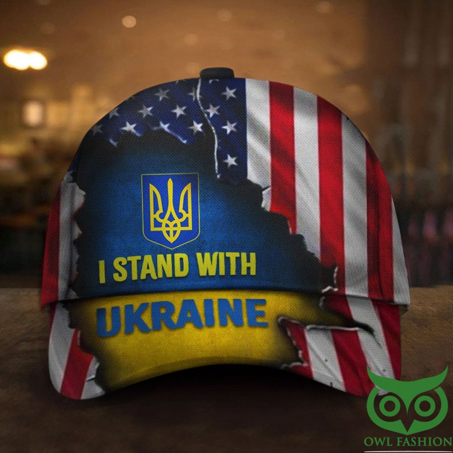 Stand With Ukraine American Flag with Symbols Classic Cap