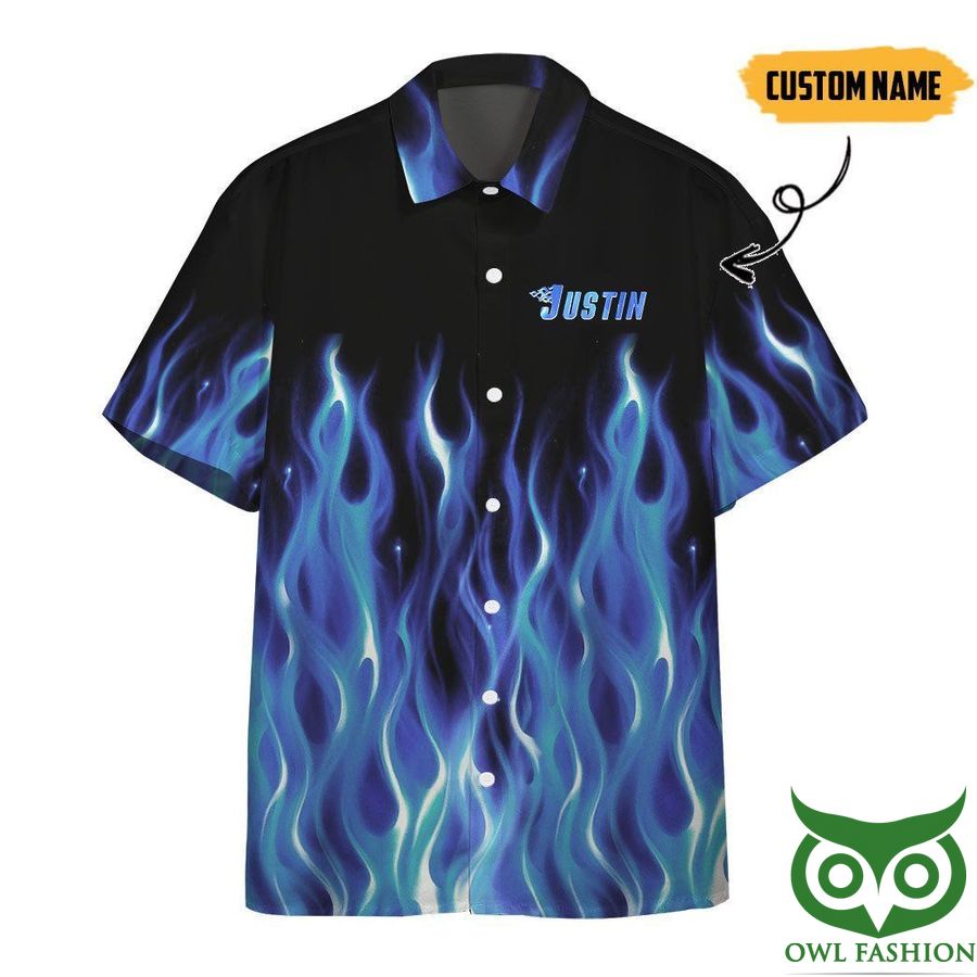 3D AOP Hot Rod Blue Flame Bowling Custom Name Hawaiian Shirt