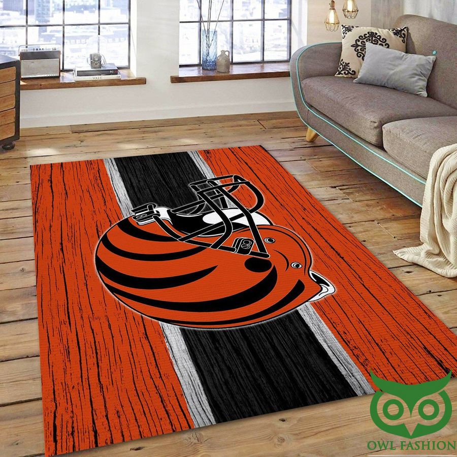 Cincinnati Bengals NFL Team Logo Orange and Black Wooden Carpet Rug