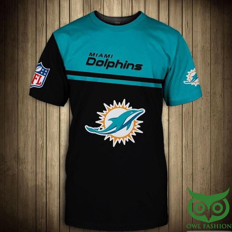 Miami Dolphins NFL Turquoise and Black 3D T-shirt