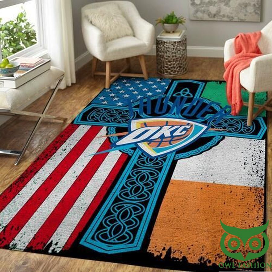 NBA Team Logo Oklahoma City Thunder Basketball Irish St Patricks Day Flag Cross Carpet Rug