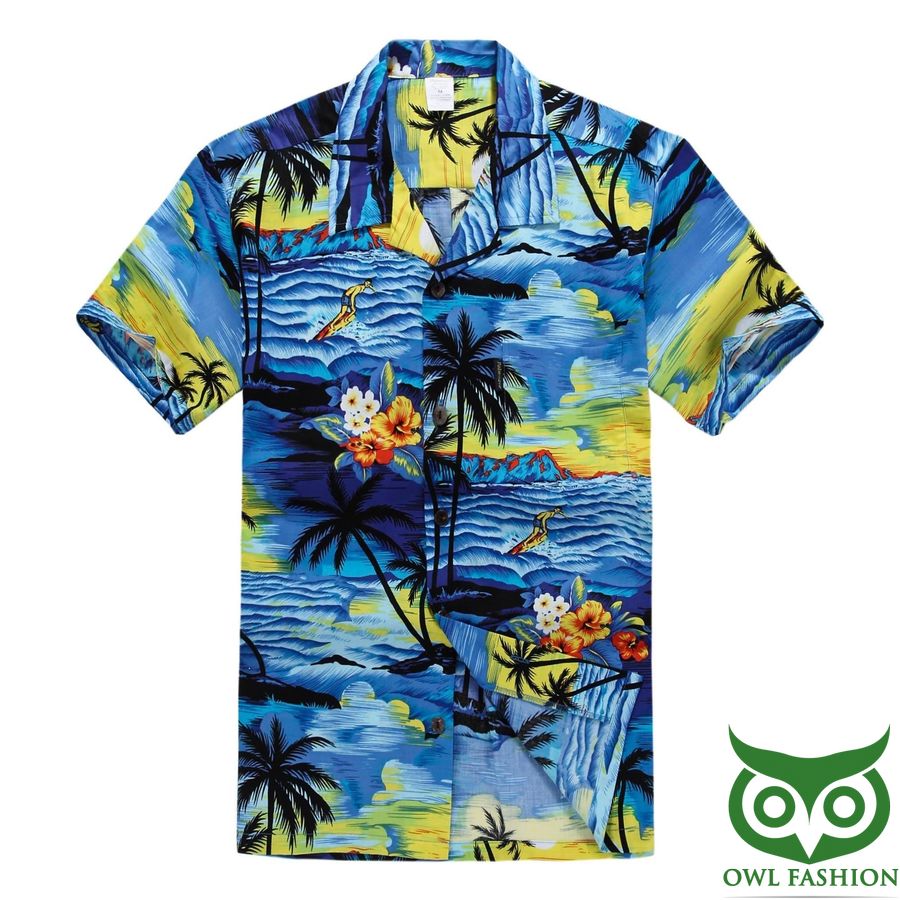 Palm Wave Coconut Trees Tropical Sunset Print Hawaiian Shirt