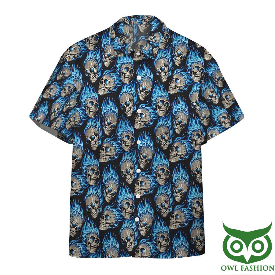 3D AOP Hot Rod Blue Flame With Skull Custom Hawaiian Shirt