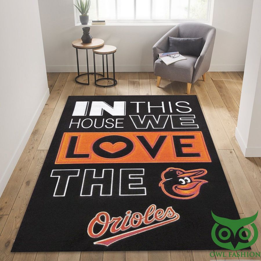 Baltimore Orioles MLB Team Logo with Quotes Black Orange Carpet Rug