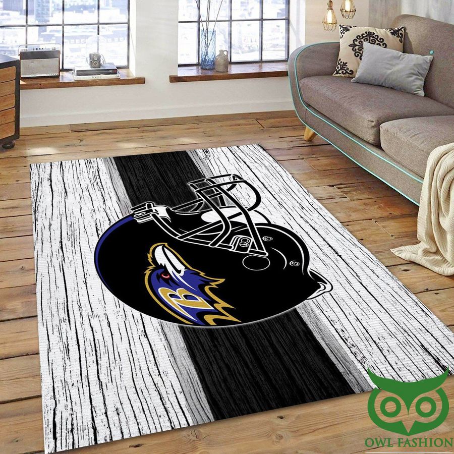 Baltimore Ravens NFL Team Logo Black and White Wooden Carpet Rug