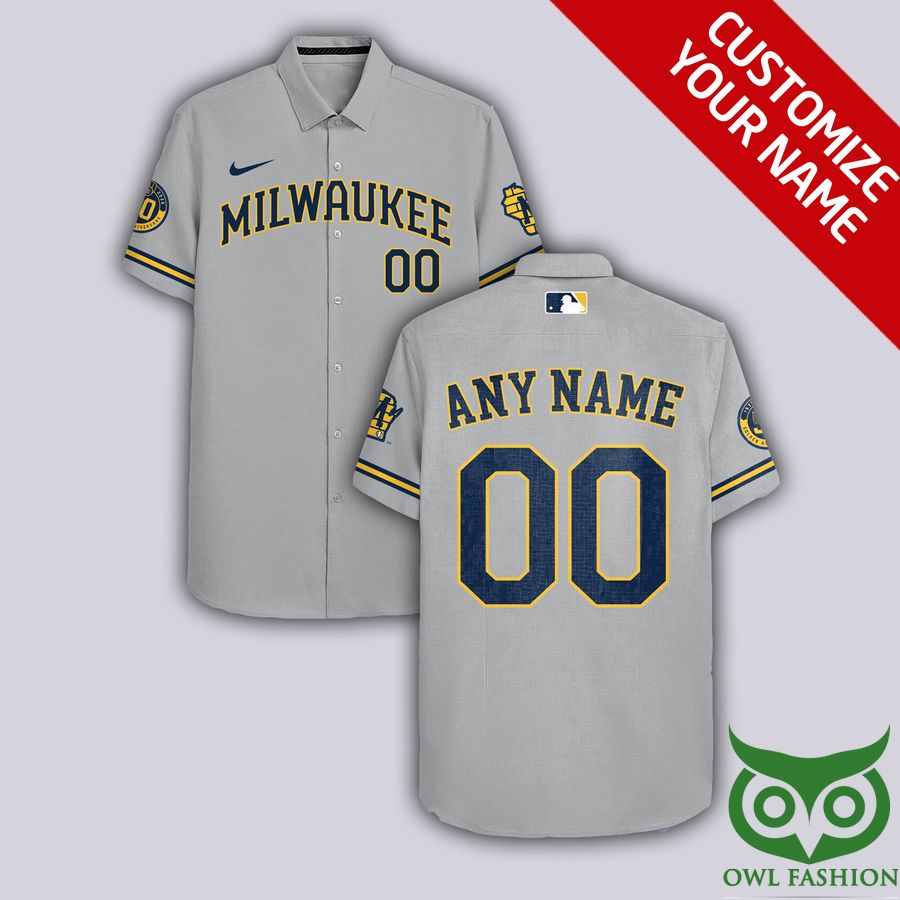 Custom Name Number Milwaukee Brewers Gray Hawaiian Shirt