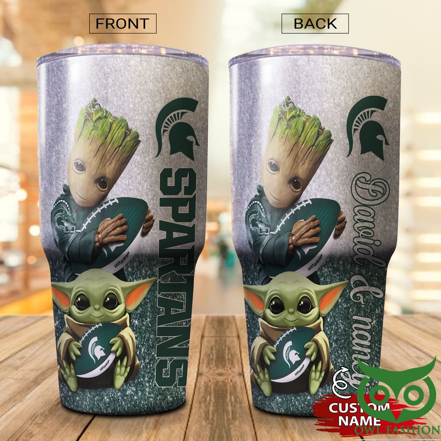 Custom Name Groot Michigan State Spartans Dark Green and Gray Tumbler Cup 