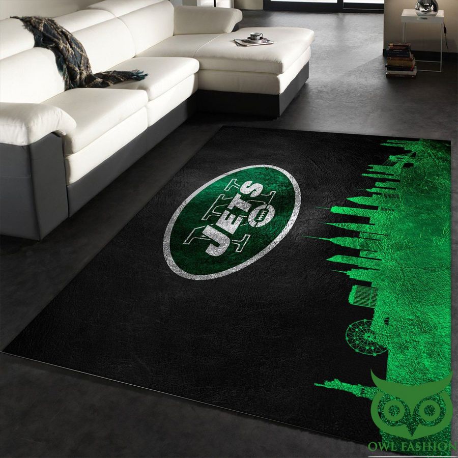 New York Giants NFL Team Logo Skyline Black with Green Building Carpet Rug