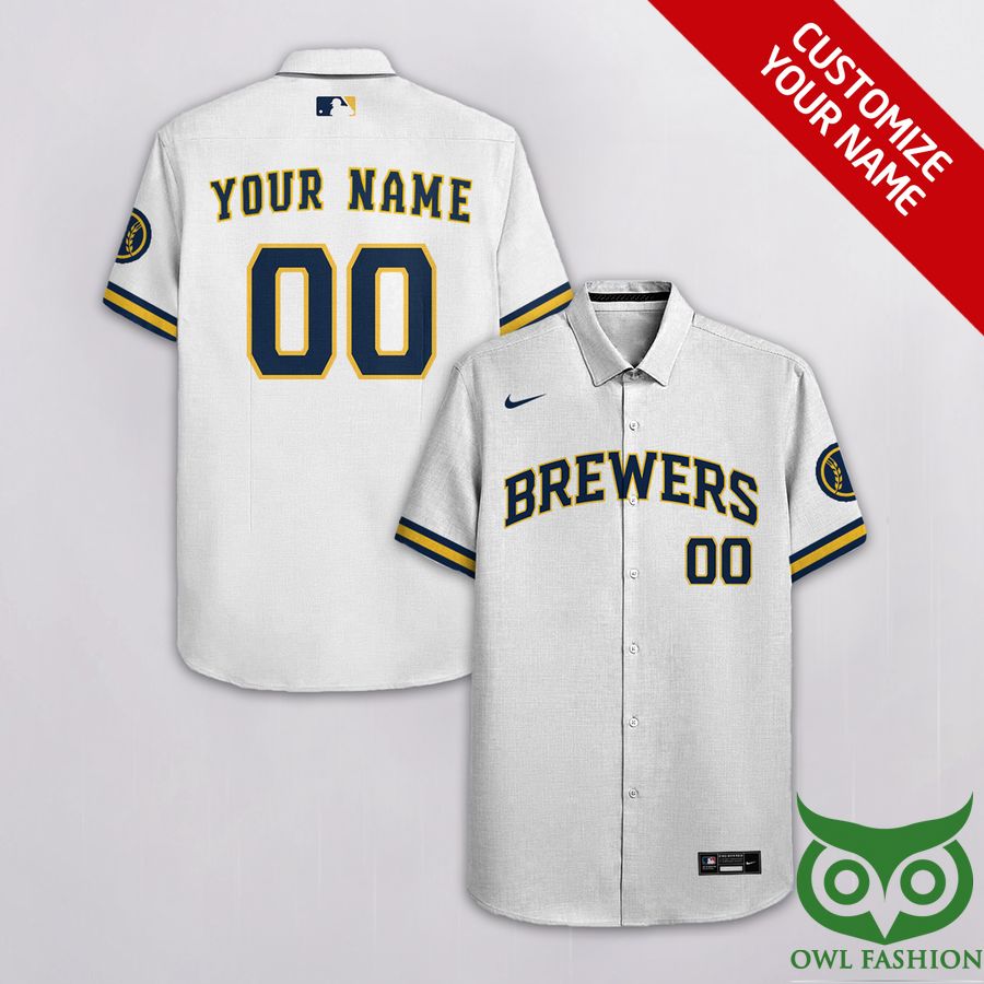 Custom Name Number Milwaukee Brewers White Yellow Hawaiian Shirt