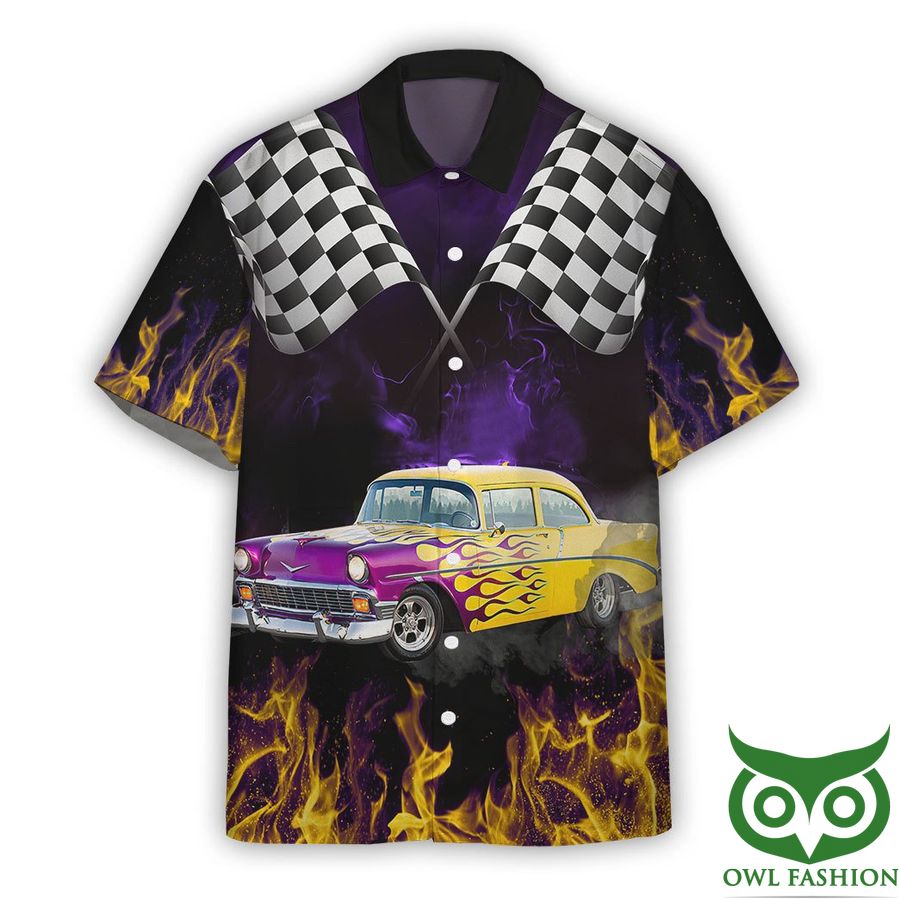 3D AOP Hot Rod Car Racing Purple Yellow Ver Custom Hawaiian Shirt
