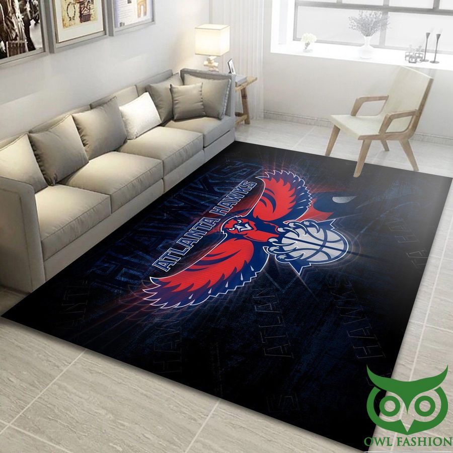 Atlanta Hawks NBA Team Logo Black and Red and Blue Carpet Rug