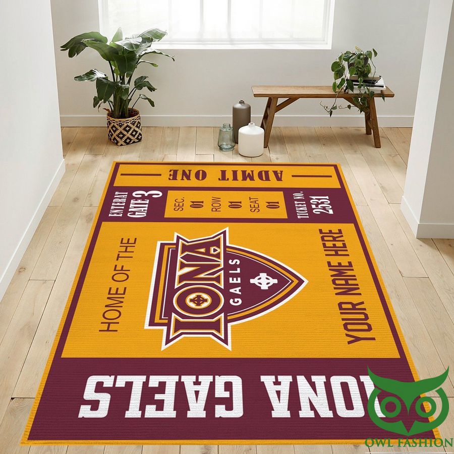Customized Iona Gaels NCAA Team Logo Yellow and Red Carpet Rug