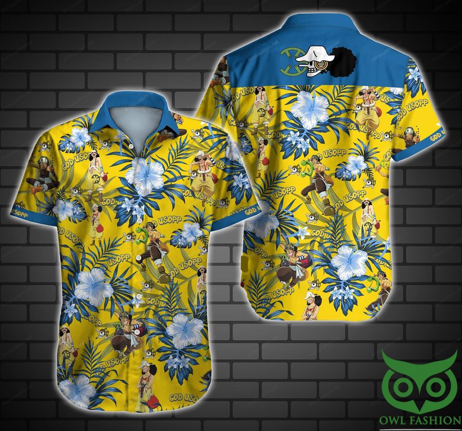 God Usopp Floral Yellow and Blue Hawaiian Shirt