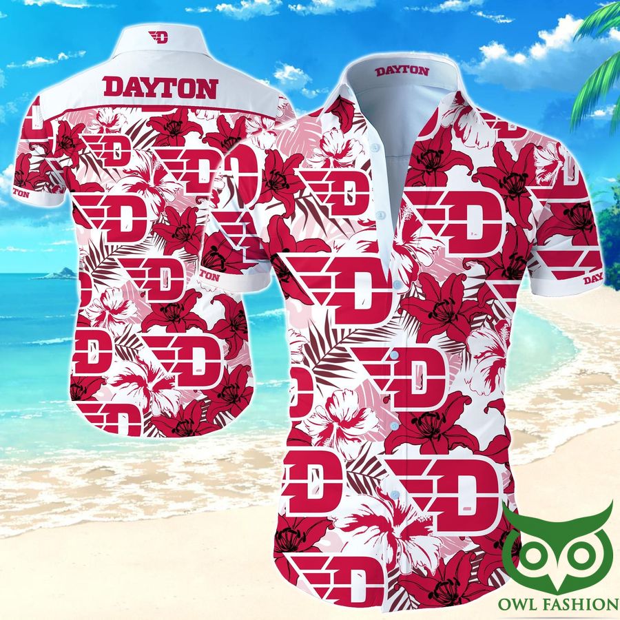 NCAA Dayton Flyers White and Red Flowers Hawaiian Shirt 