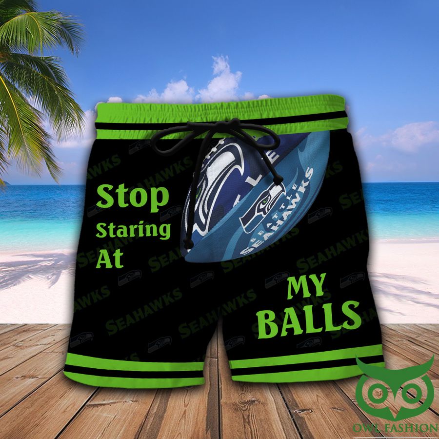 NFL Seattle Seahawks Stop Staring At My Balls Apple Green and Black Men Short