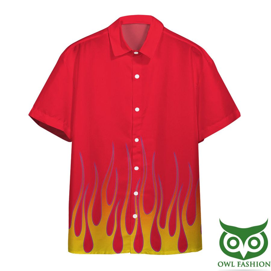 97 3D AOP Red Hot Rod Yellow Flame With Skull Custom Hawaiian Shirt