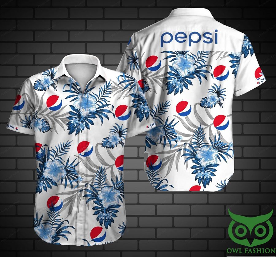 62 Pepsi with Logo Blue Floral White Hawaiian Shirt