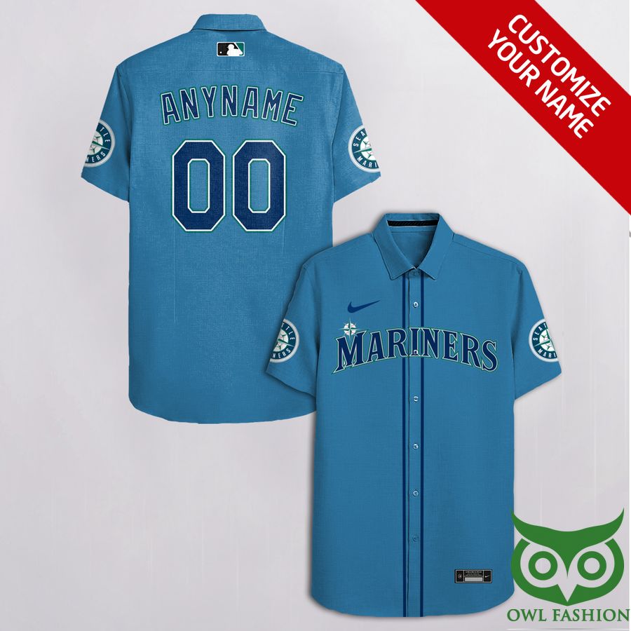 105 Customized Seattle Mariners Blue with Sapphire Blue Nike Logo Hawaiian Shirt