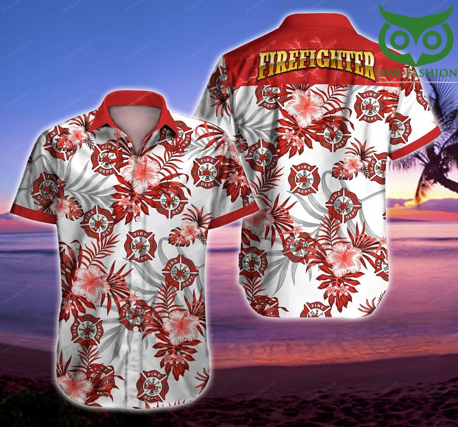 Firefighter Hawaiian shirt short sleeve summer wear