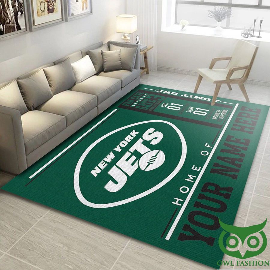 Personalized NFL Team Logo New York Jets Dark Green Carpet Rug
