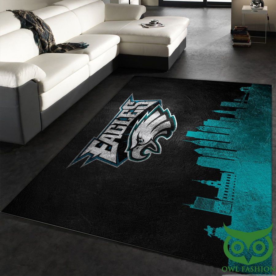 Philadelphia Eagles NFL Team Logo with Blue Buildings Carpet Rug