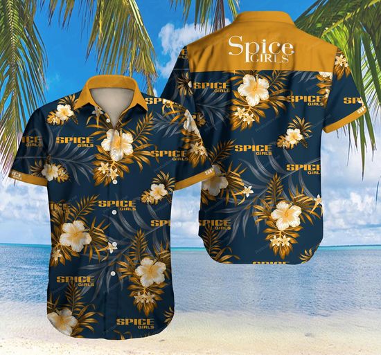 Spice Girls navy golden floral Hawaiian Shirt 
