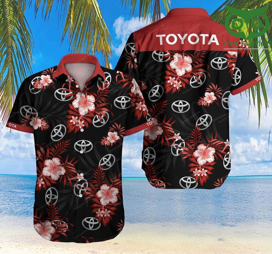 Tlmus Toyota black floral Hawaiian Shirt 