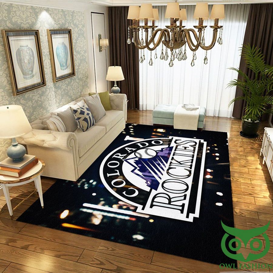 MLB Team Logo Colorado Rockies Black Twinkle Carpet Rug