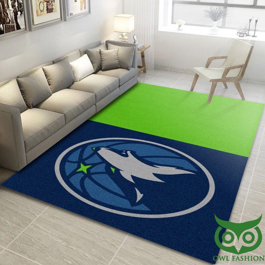 Minnesota Timberwolves NBA Team Logo Green and Blue Carpet Rug