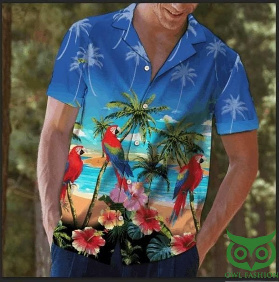 Orange Parrot on Hawaii Beach View Hawaiian Shirt