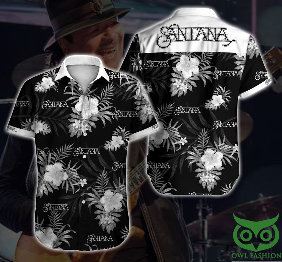 Santana Singer Gray Flowers Black Hawaiian Shirt