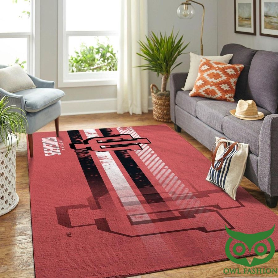 NCAA Indiana Hoosiers Team Logo Coral Color with Stripes Carpet Rug