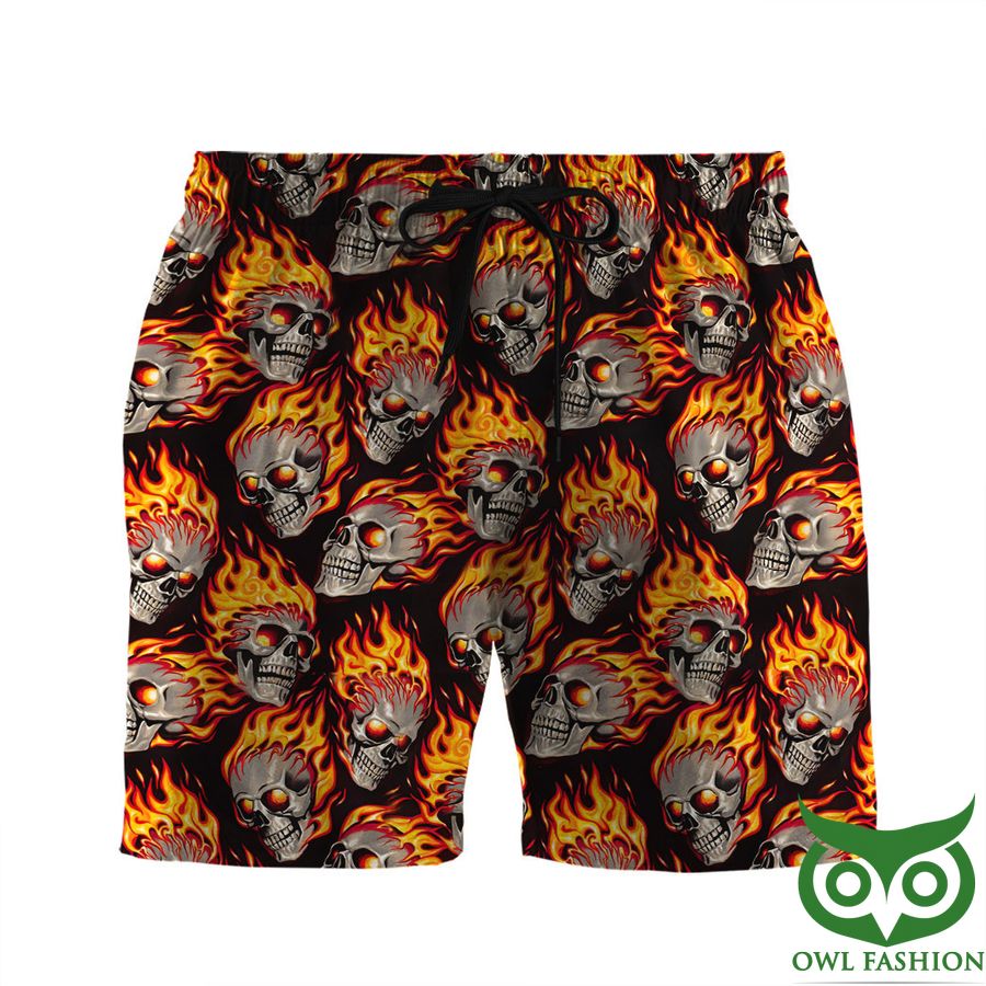 3D AOP Hot Rod Flame With Skull Custom Men Shorts