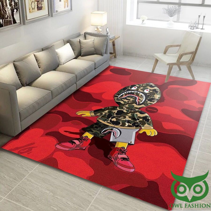Bape Dark and Light Red with Brand Logo Carpet Rug