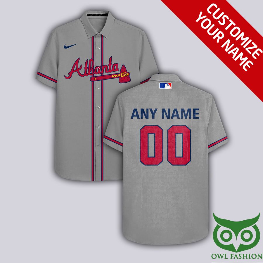 Custom Name Number Atlanta Braves Gray Hawaiian Shirt