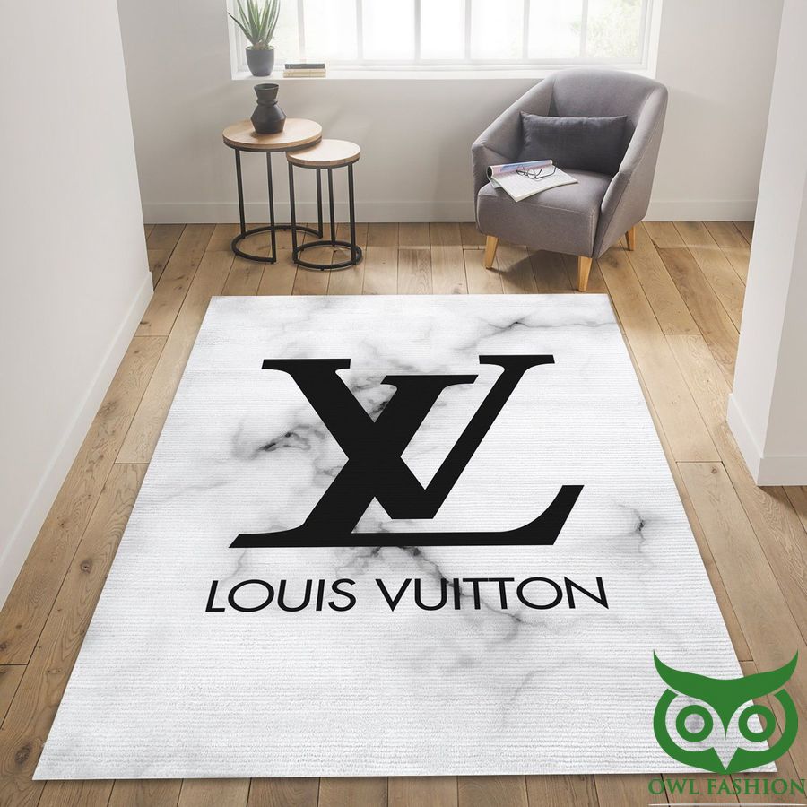 Louis Vuitton Luxury Brand Ivory White with Black Logo Carpet Rug
