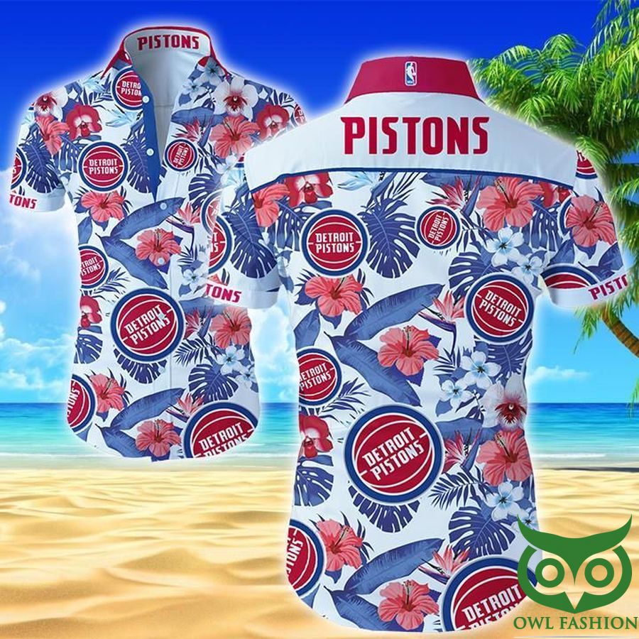 NBA Detroit Pistons Blue and Light Pink Flowers Hawaiian Shirt 