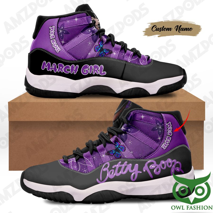 Custom Name March Girl Betty Boo Purple with Butterfly Air Jordan 11