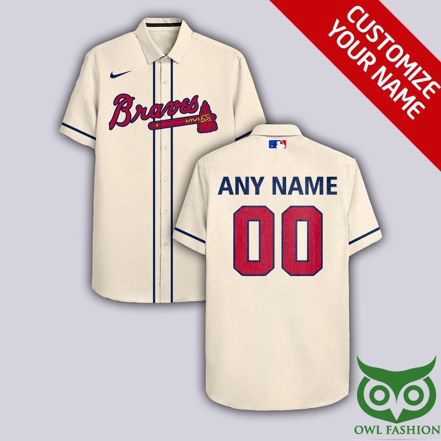 Custom Name Number Atlanta Braves Beige Hawaiian Shirt