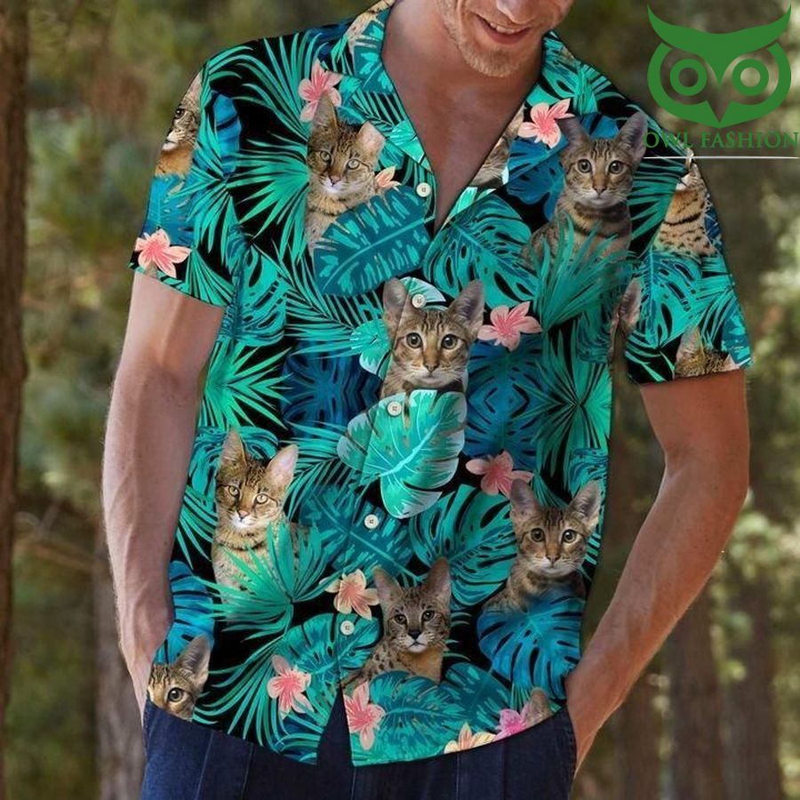 Tropical cat and flower Hawaiian Shirt 