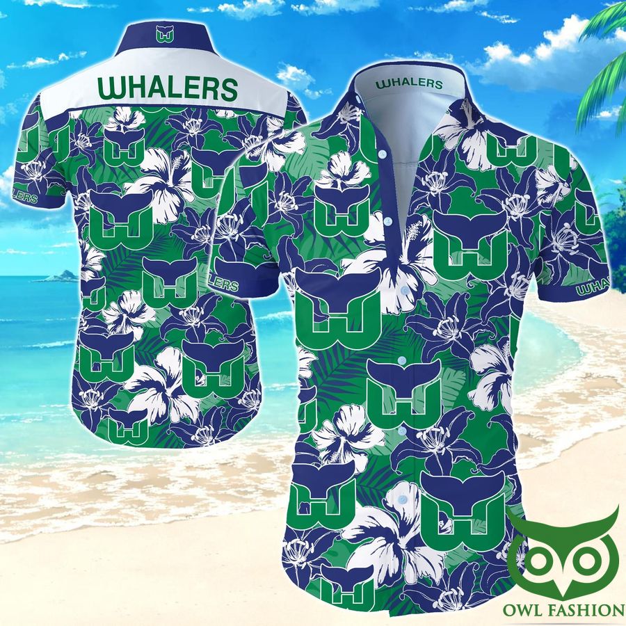 20 NHL Hartford Whalers Blue and Green Floral Hawaiian Shirt