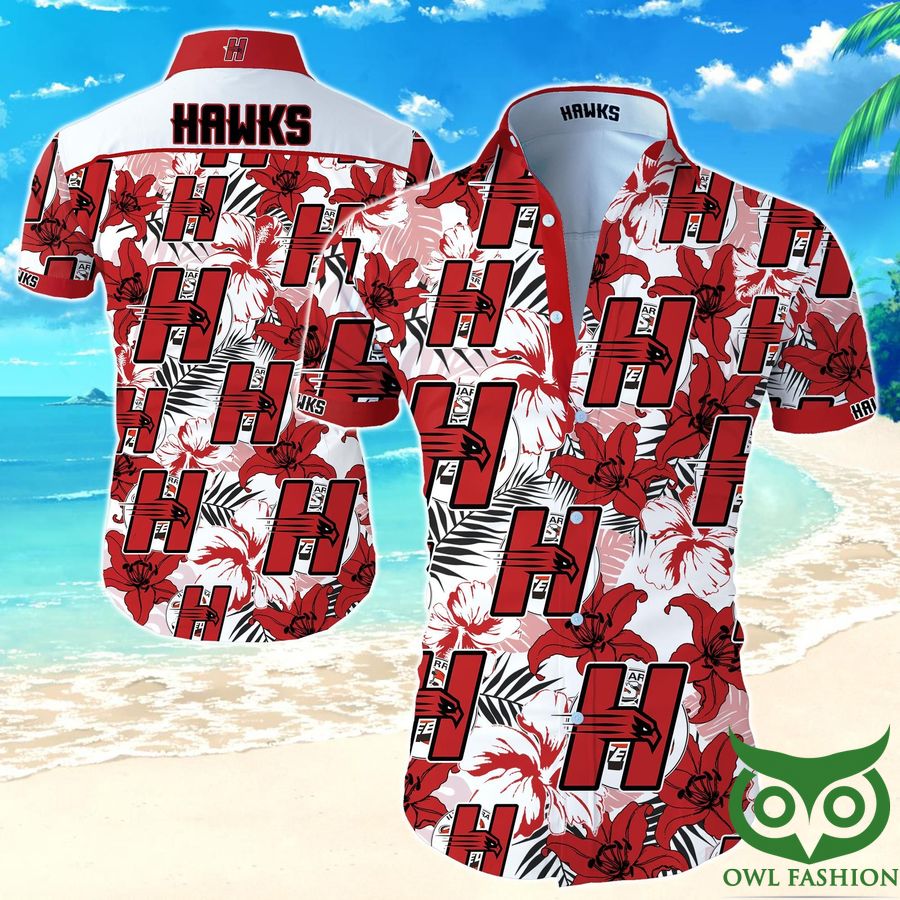 NCAA Hartford Hawks White and Dark Red Flowers Hawaiian Shirt 