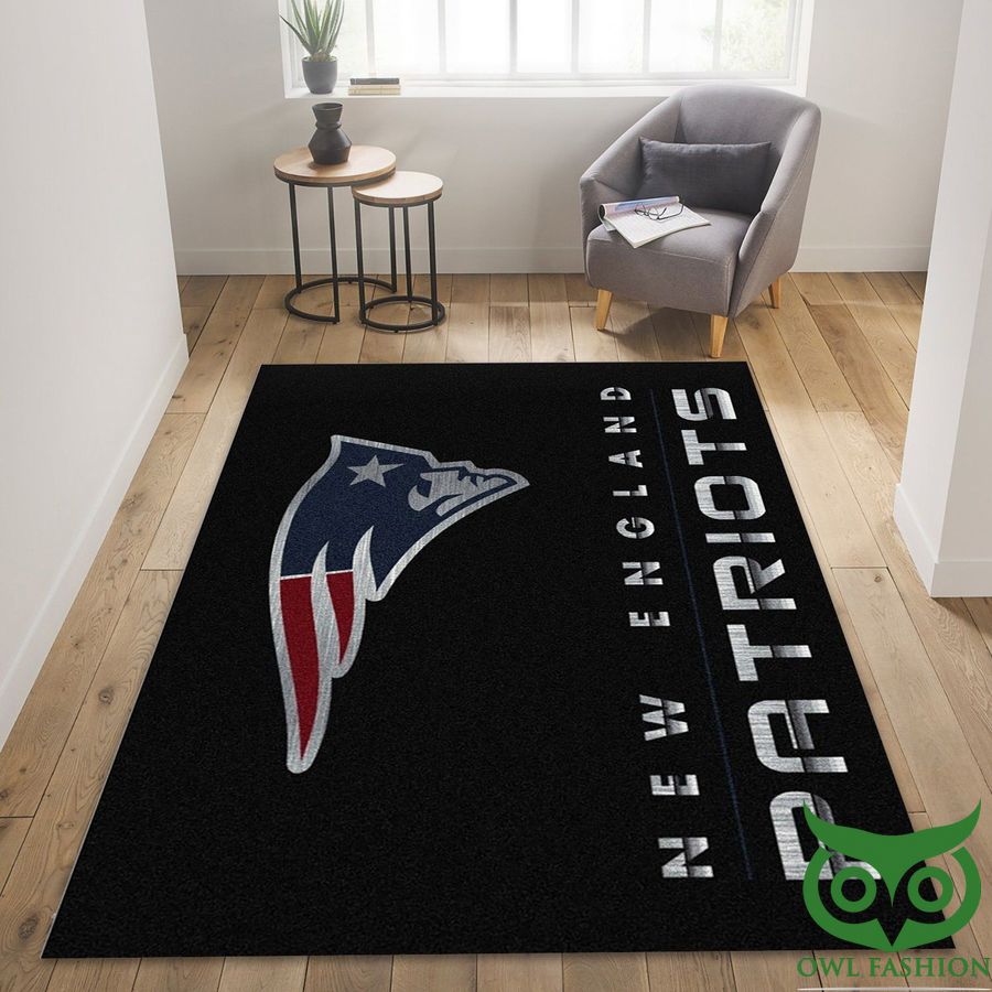NFL New England Patriots Team Logo Imperial Chrome Black Carpet Rug