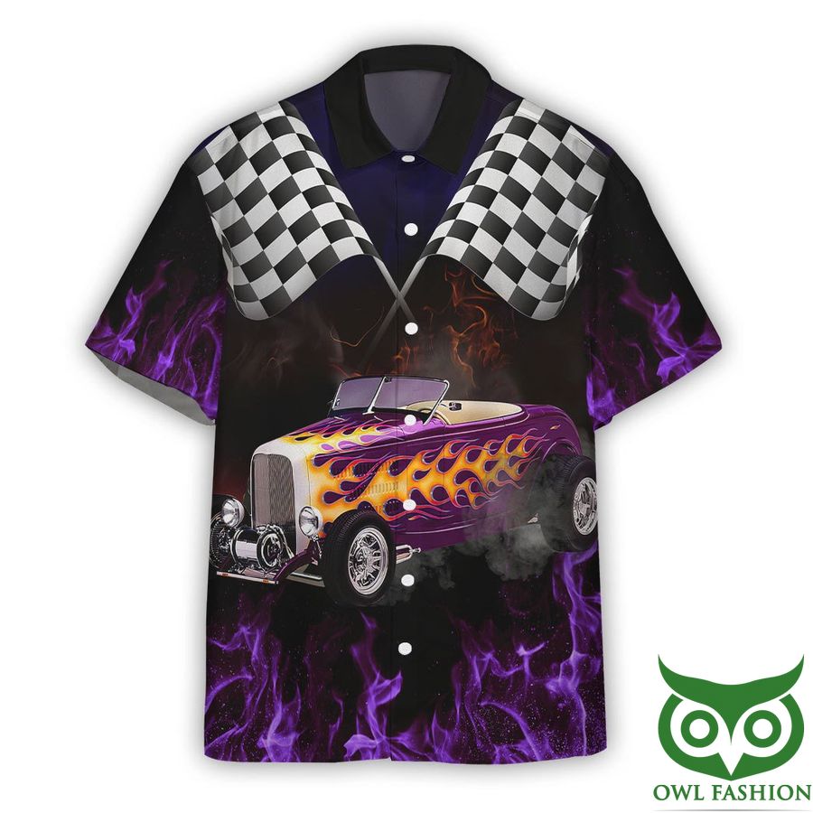3D AOP Hot Rod Car Racing Black Purple Ver Custom Hawaiian Shirt