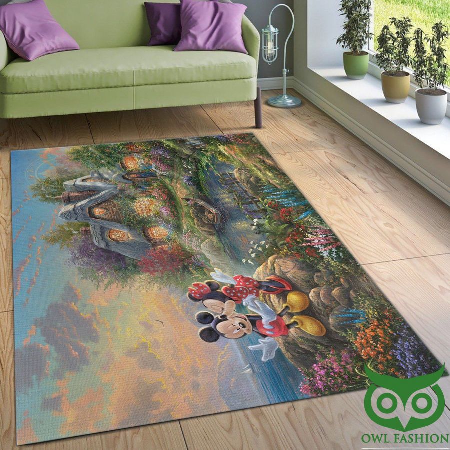 Mickey And Minnie Sweetheart Small House with Floral Garden Carpet Rug